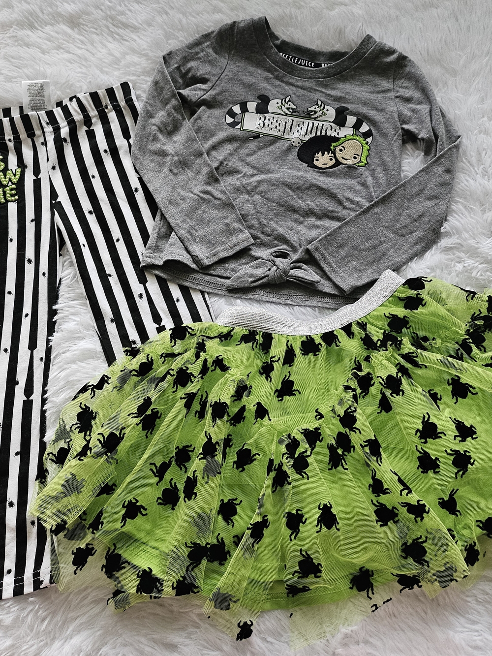 Kids Matching Set - Gray Top & Neon Green Tutu Skirt